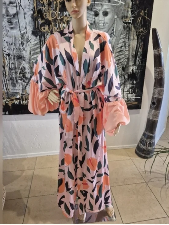 Big Peach Kimono Ruffle Robe NeW  OS - Picture 2 of 4